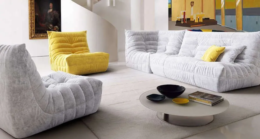 Диван ДеФранс белый и желтый, комплект из отдельных модулей