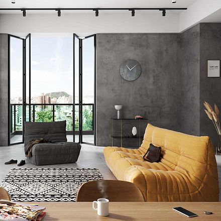 Диван ДеФранс желтый и серый в современной гостиной