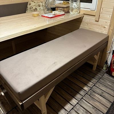 Коричневый матрас на скамейки в баню, на заказ в любом цвете, любого размера. Отзыв клиента Гливер, 5 звезд. 