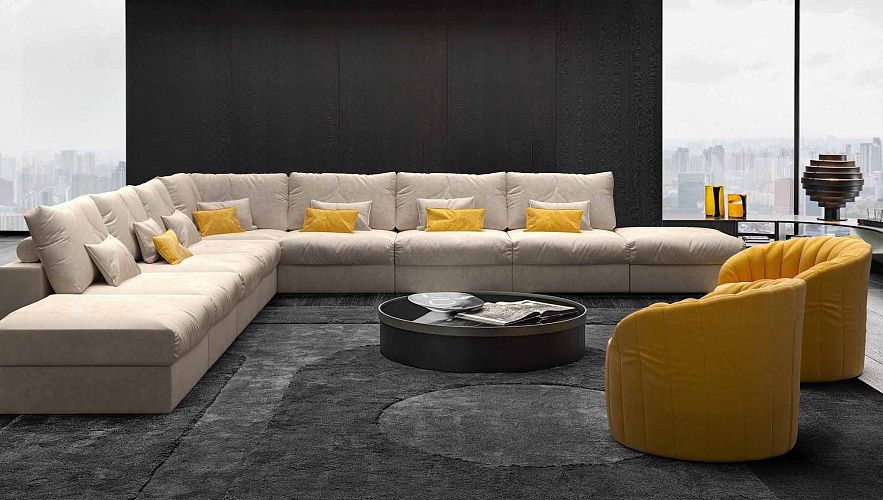 Модульный бескаркасный диван Элизиум белого цвета, легкая перестановка модулей